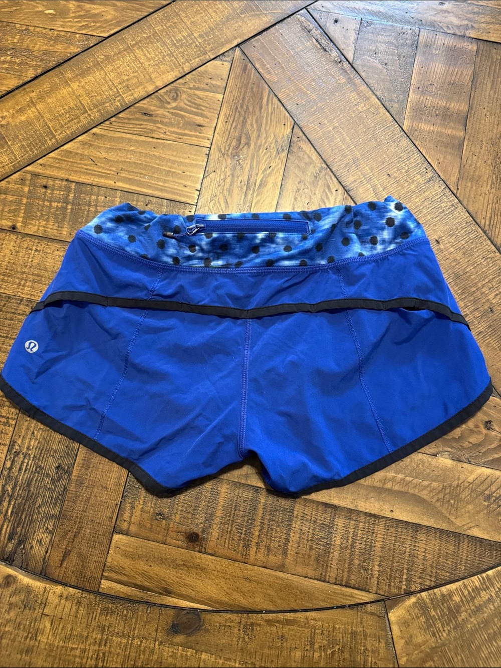 lululemon athletica Royal Blue Athletic Shorts with Polka Dot Waistband